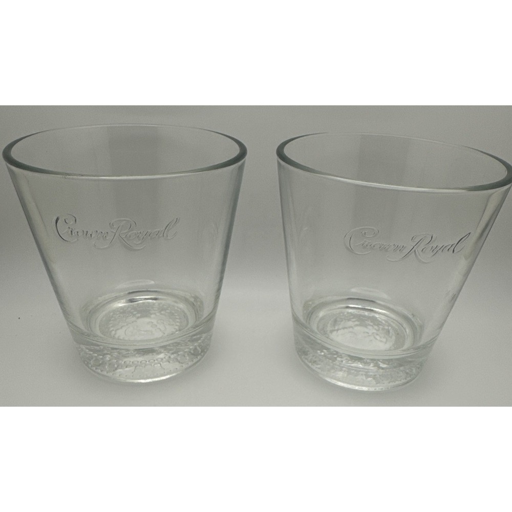 2 Crown Royal Whiskey Rocks Vintage Embossed Logo on Side and Bottom Bar Glasses